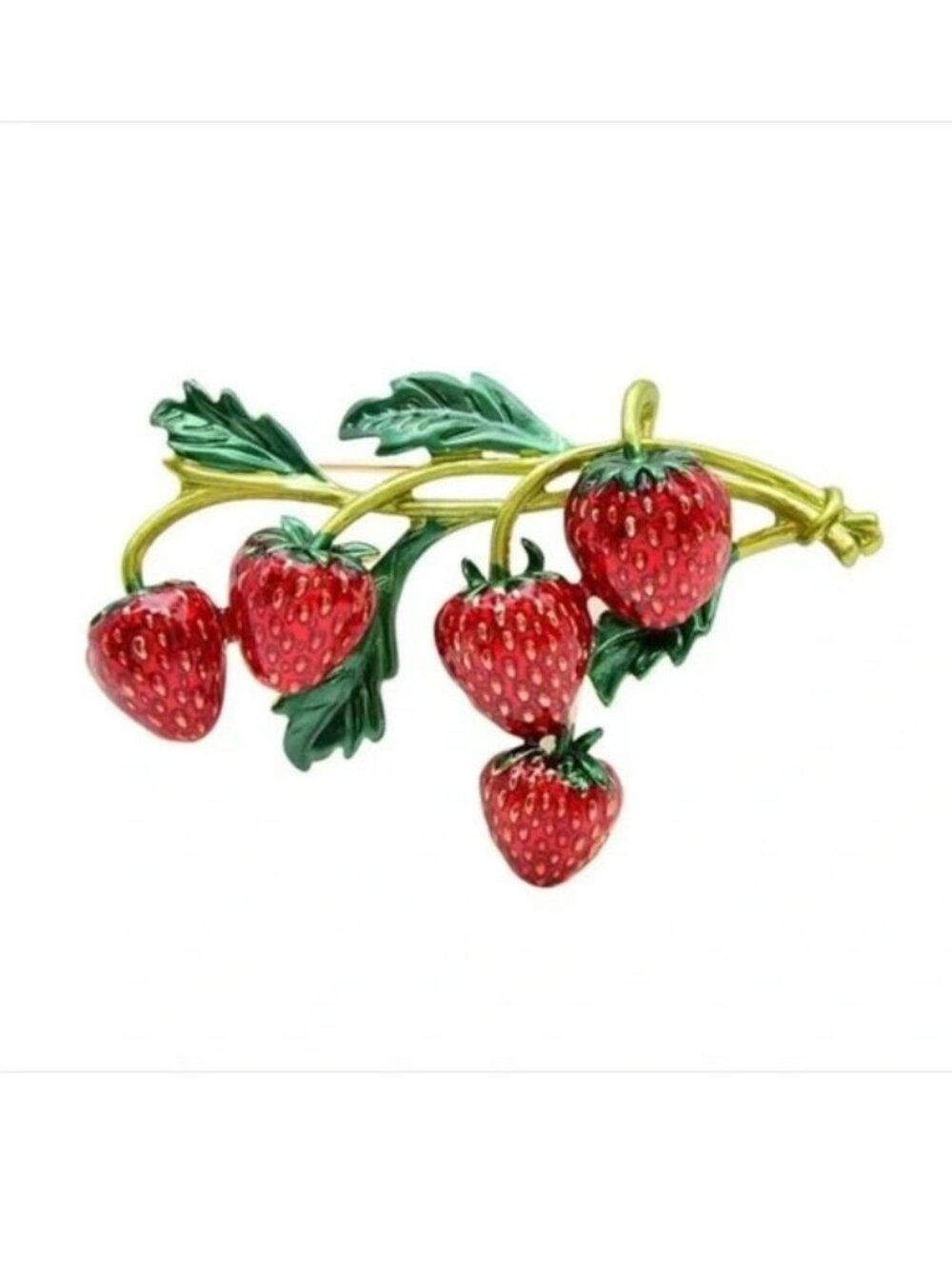 Strawberry Brooch Enamel Red Pin Stunning Leaf Glam Stylish Fruit Trendy Fashion